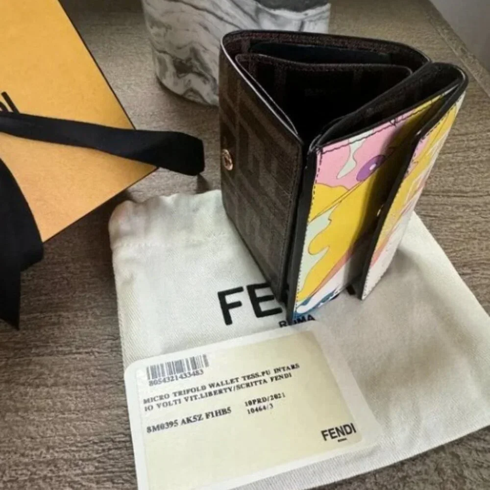 Authentic Fendi Micro Trifold Wallet Limited Edition Multicolor Print - Picture 5 of 8